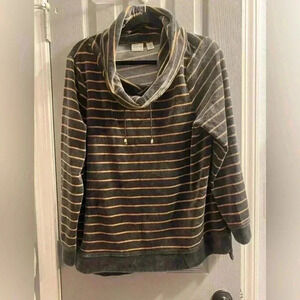 Women’s Velour striped pullover cowl neck top with a touch of sparkle size 2 LG